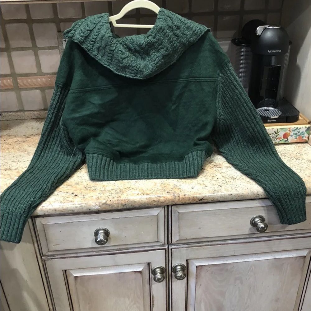 Free People Bennie Blanket Cardi Ribbed Sleeves Hemline Knit Chunky Green - Picture 6 of 8